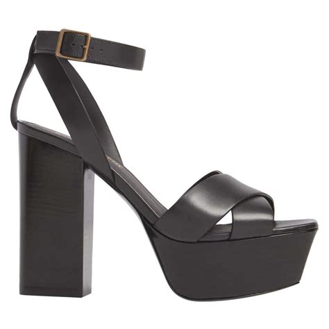 Saint Laurent Farrah Platform Leather Sandal, Black 